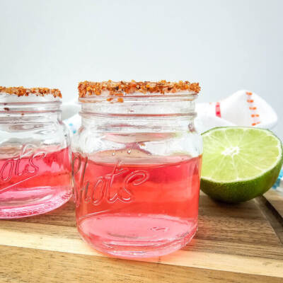 Watermelon Shot glasses on a brown table