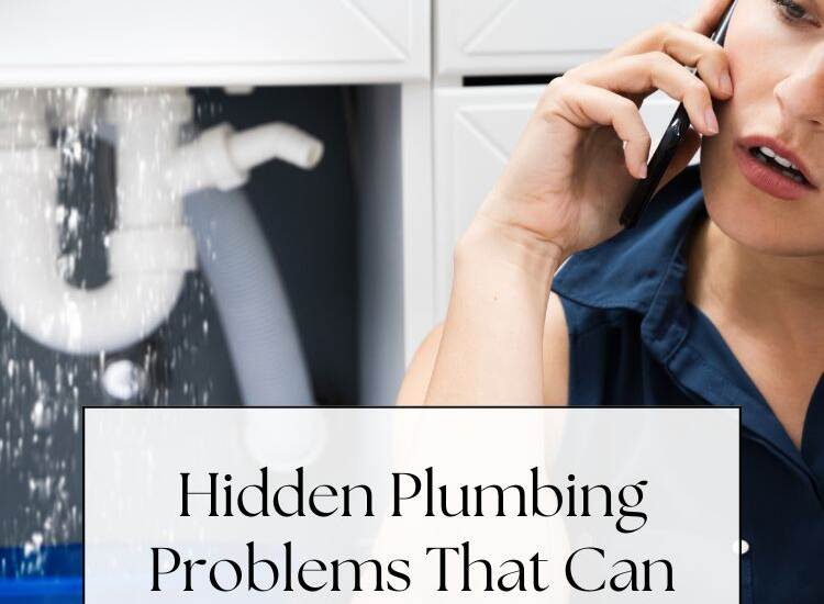 text: Hidden Plumbing Problems That Can Disrupt Family Life And How to Prevent Them - woman by plumbing pipes talking on a phone