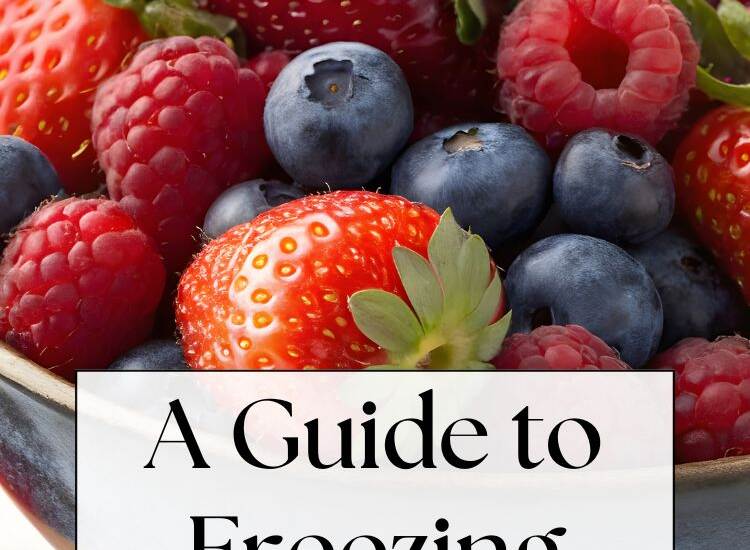 bowl of fresh berries - text: A Guide to Freezing Berries