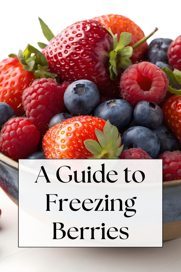 bowl of fresh berries - text: A Guide to Freezing Berries