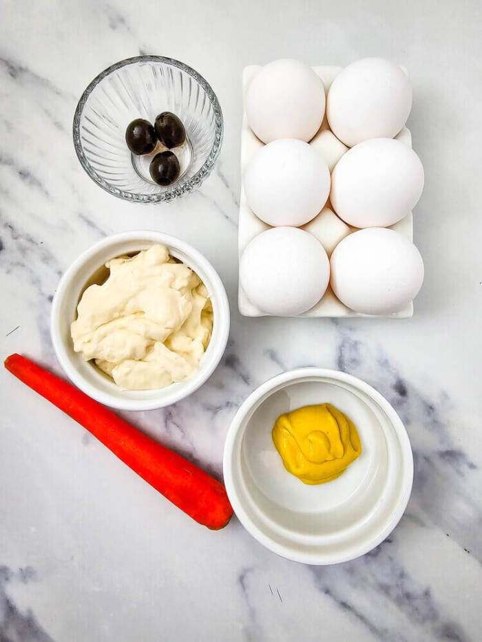 ingredients for Easter Chick Deviled Eggs