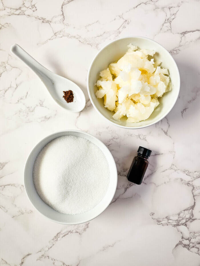 ingredients for Lemon Vanilla Whipped Sugar Scrub