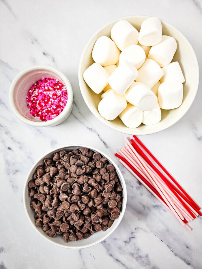 Ingredients for making chocolate-covered marshmallow treats