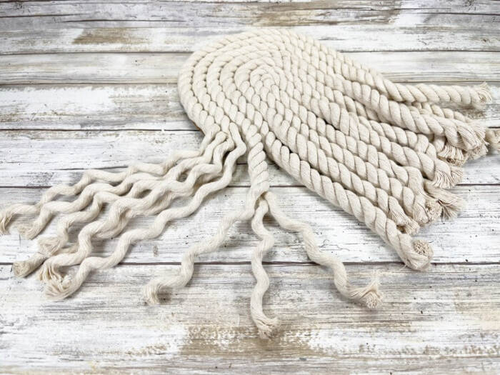 rope snowman beard strands loosened and shaped on rustic table