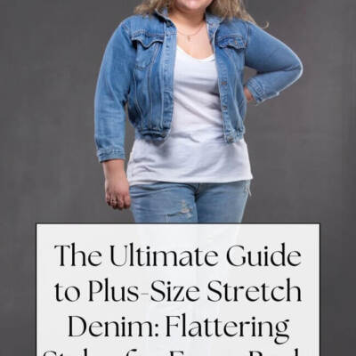 plus size woman wearing white tshirt and denim coat and jeans - texct: The Ultimate Guide to Plus-Size Stretch Denim Flattering Styles for Every Body