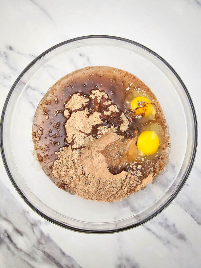 Eggs added to brownie batter mixture