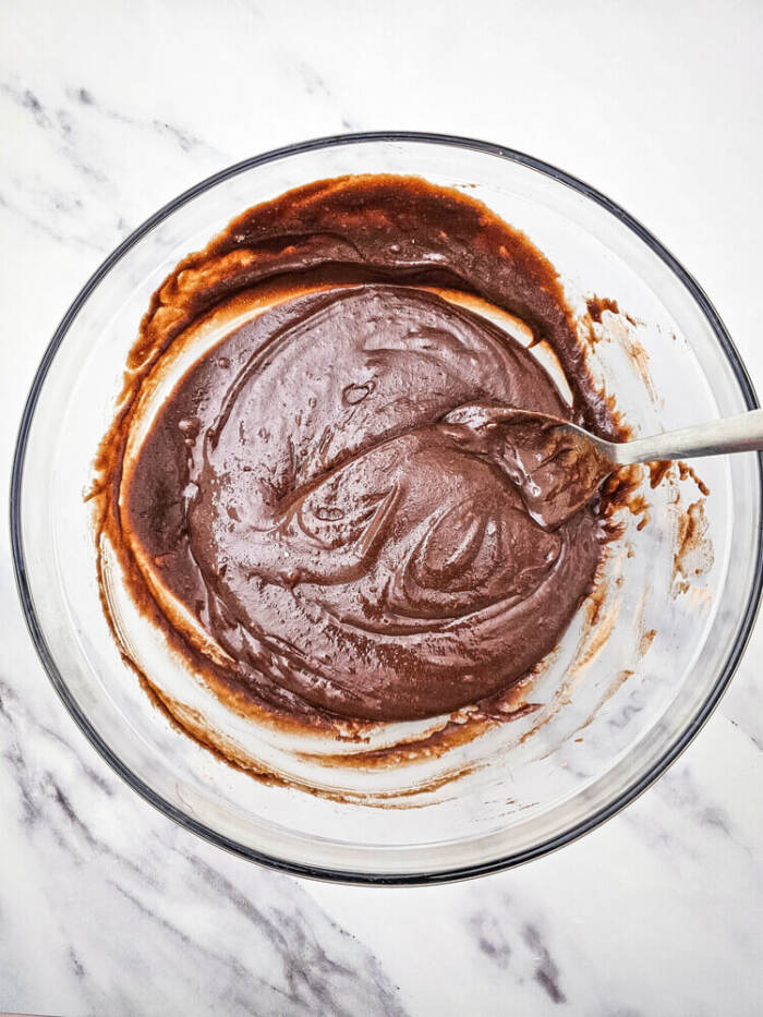 Brownie batter fully mixed until smooth