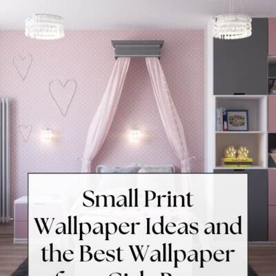 girl bedroom with pin walls and canapoy above bed, book shelf - text: Small Print Wallpaper Ideas and the Best Wallpaper for a Girls Room