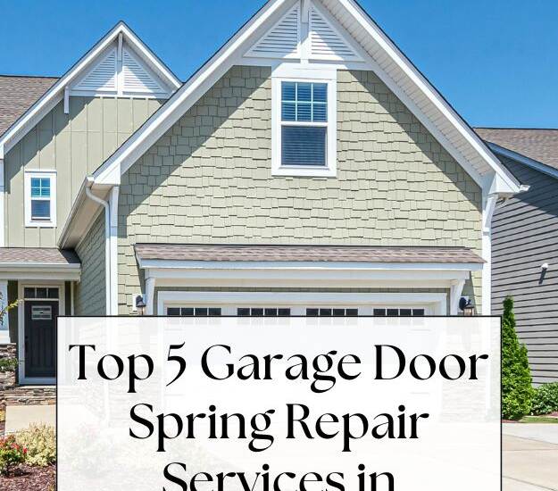 beaige home with landscaped yard and windows and garage door