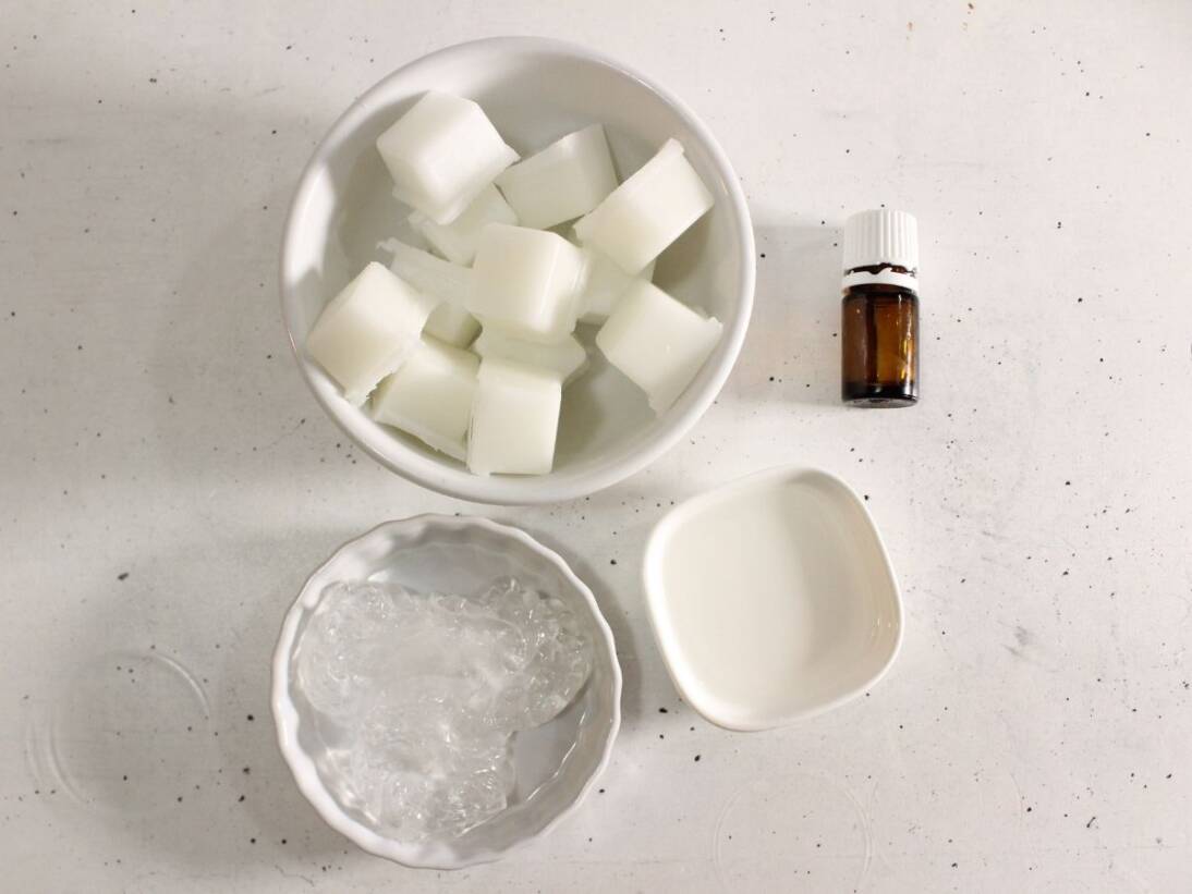 Aloe Vera Whipped Soap ingredients overhead view.
