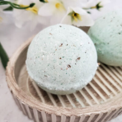 Eucalyptus bath bombs close up look.