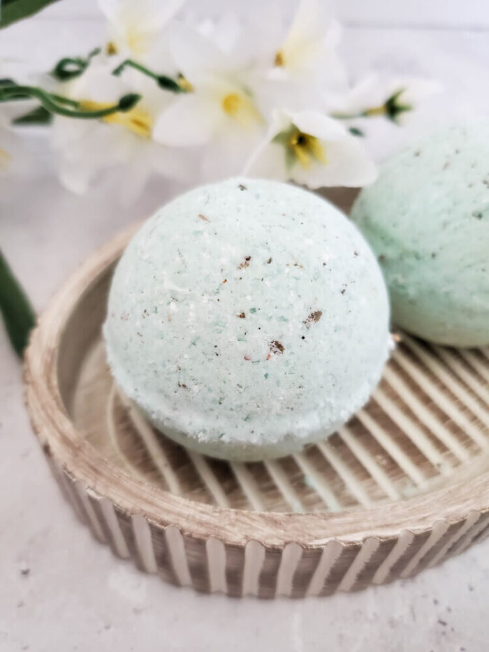 Eucalyptus bath bombs close up look.