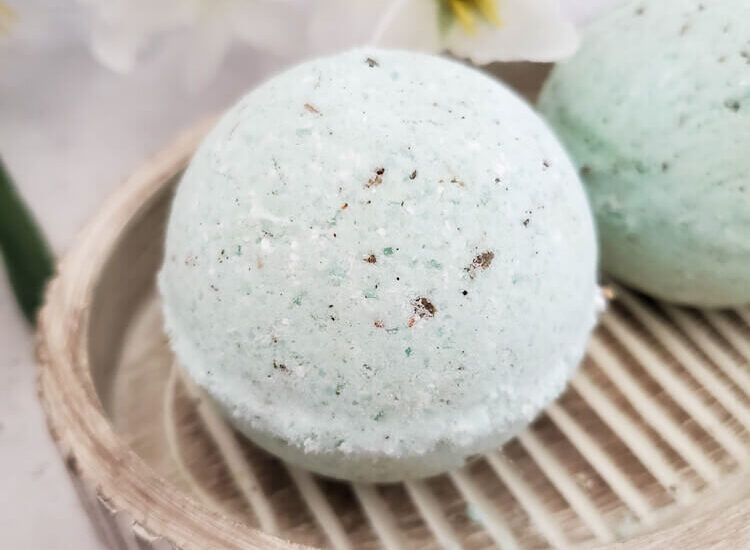 Eucalyptus bath bombs close up look.