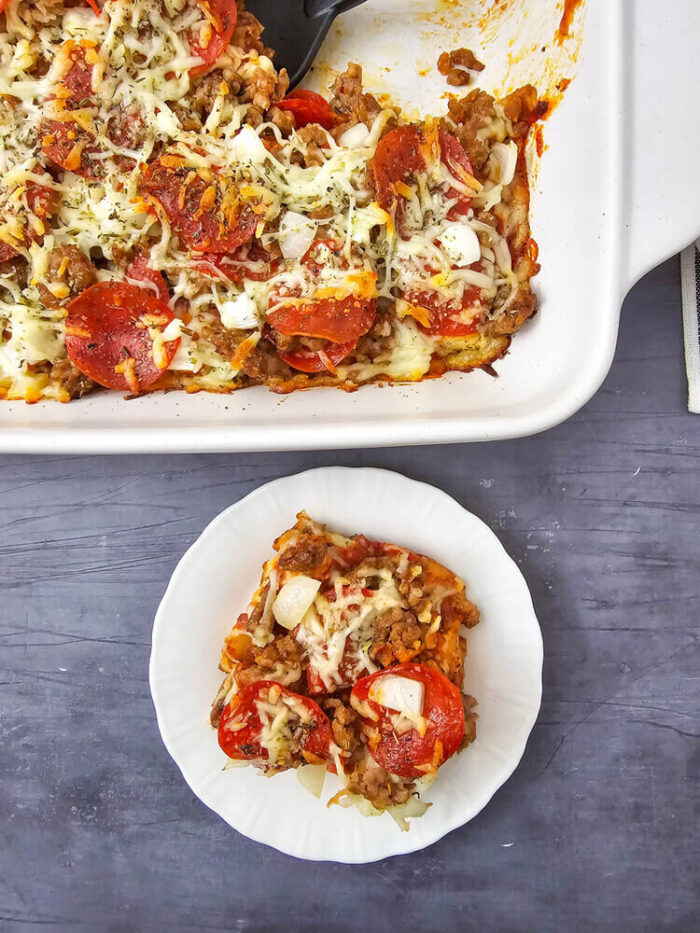 Biscuit pizza casserole overhead view.