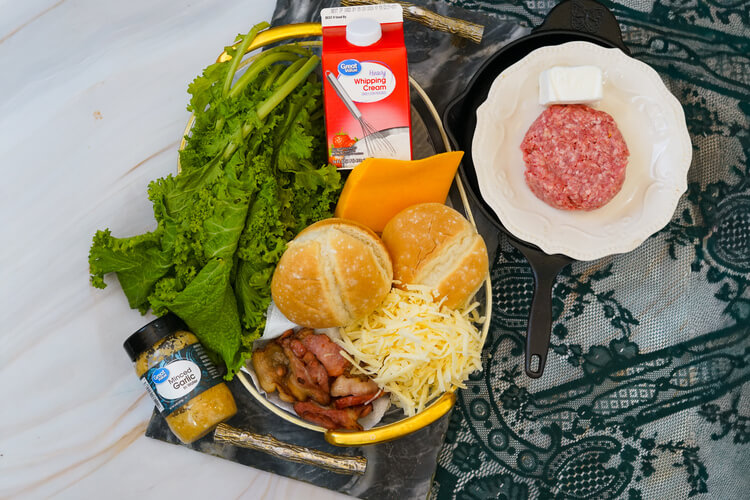 Copycat Applebee's O-M-Cheese Burger ingredients on a table.