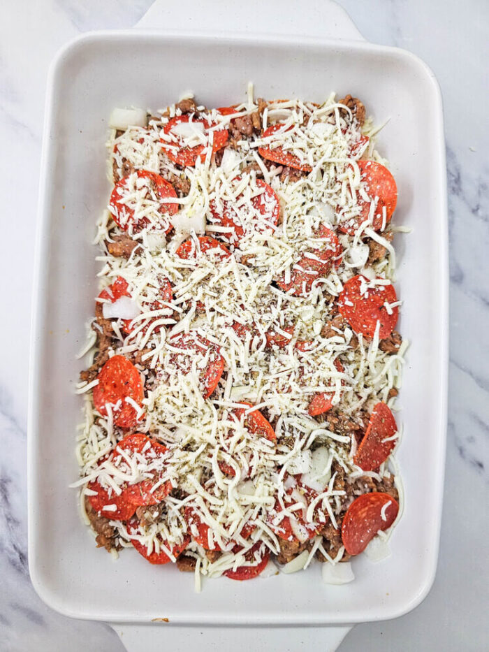 Biscuit pizza casserole sprinkled with