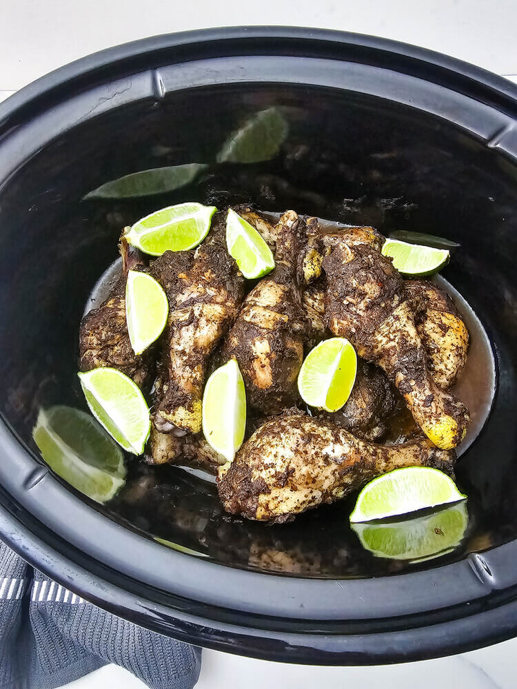 Crockpot Jerk Chicken Drumsticks Recipe in a slow cooker.