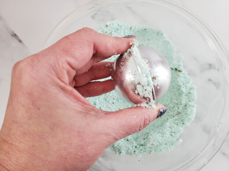 Eucalyptus bath bombs in a closed molder.