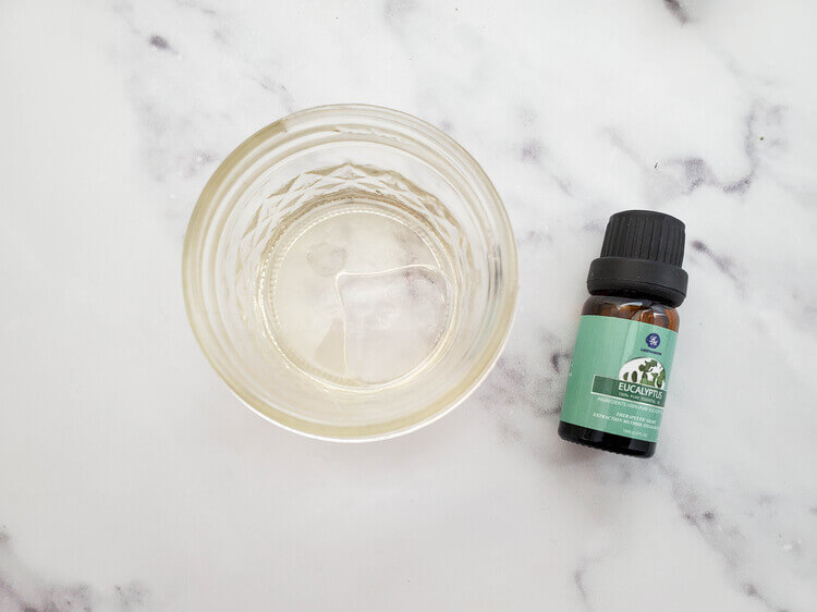 A small jar with eucalyptus bath bombs ingredients.