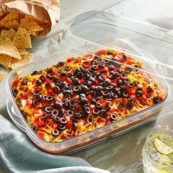 Pampered Chef Rectangular Cool & Serve with dip inside