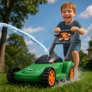 Scotts Water Squirting Lawnmower stock image