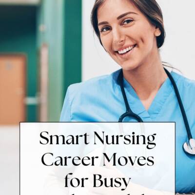 female nurse with blue crubs in hallway - text: Smart Nursing Career Moves for Busy Working Adults